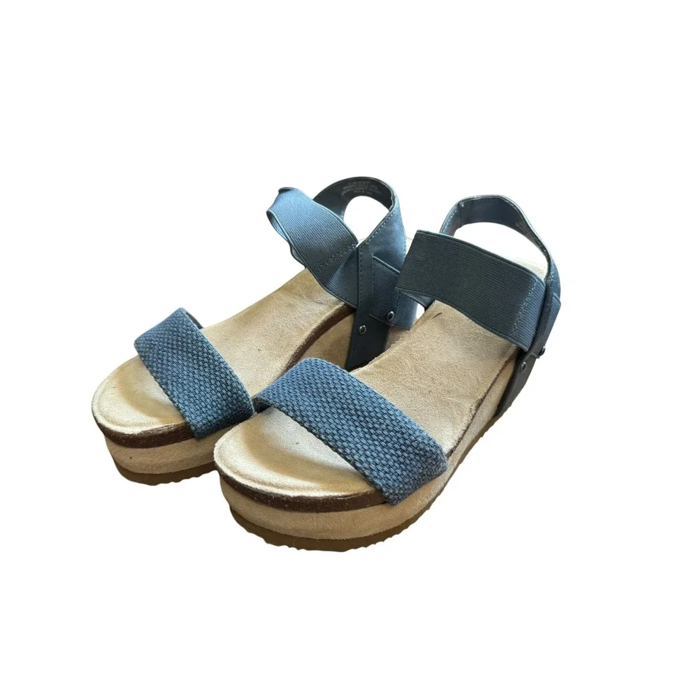 Hokus Pokus Jenny Wedge Sandals Womens 6.5 Blue Excellent Platform Elastic